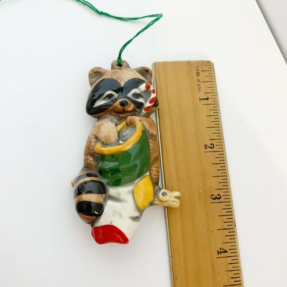 Vintage Raccoon Holding Stocking Ornament Ceramic Christmas - Picture 4 of 4